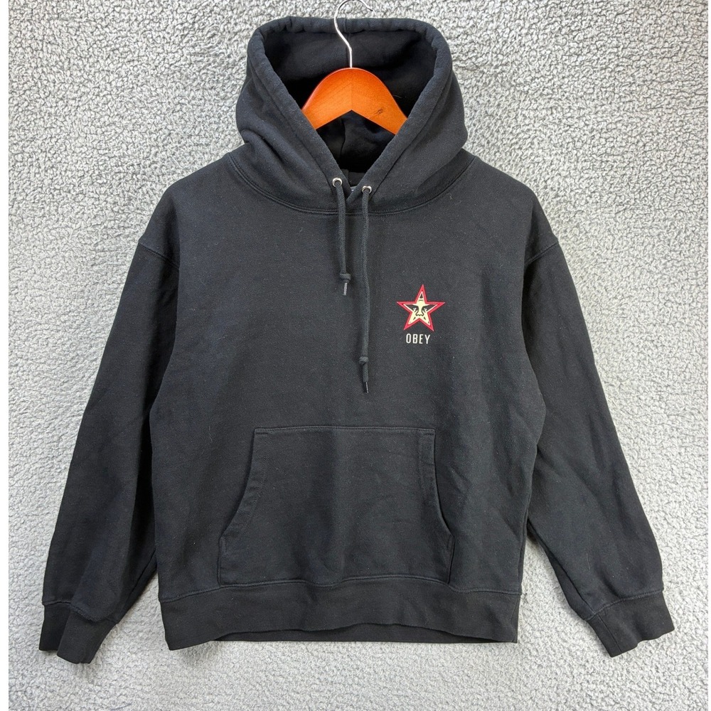 OBEY Worldwide Star Graphic Pullover Hoodie Mens S Black Skate Streetwear